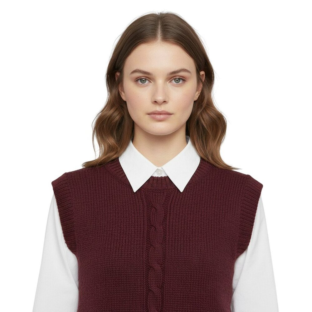Vintage Genesis Cable Knit Sweater Vest S Burgundy Wine Red Wool Blend